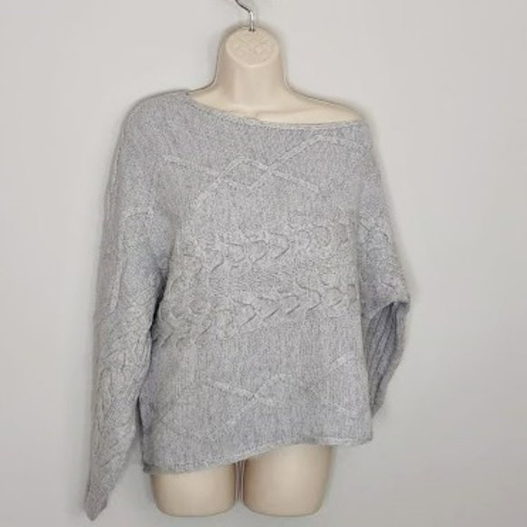 Sofia Jeans by Sofia Vergara One-Shoulder Gray Cable Knit Sweater Medium
